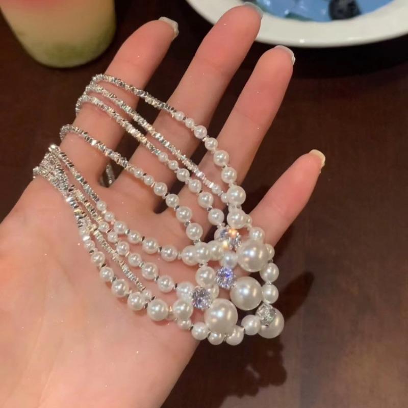 Vintage Pearl Necklace Female Tide Niche Design Sense Broken Silver Pearl Collarbone Chain Necklace