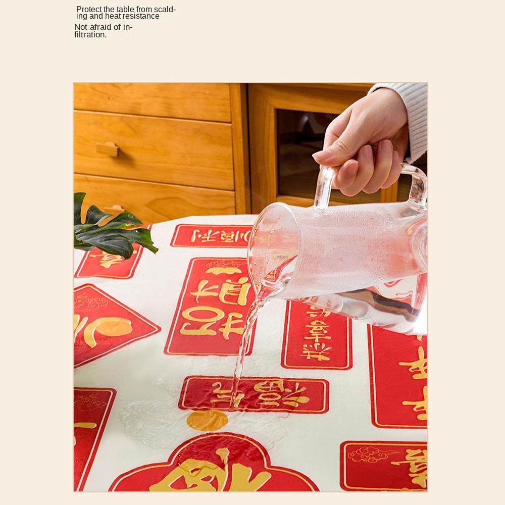 Thickened Tablecloth Oil-proof Red Festive Table Cloth Portable Chinese New Year Table Cloth  Table