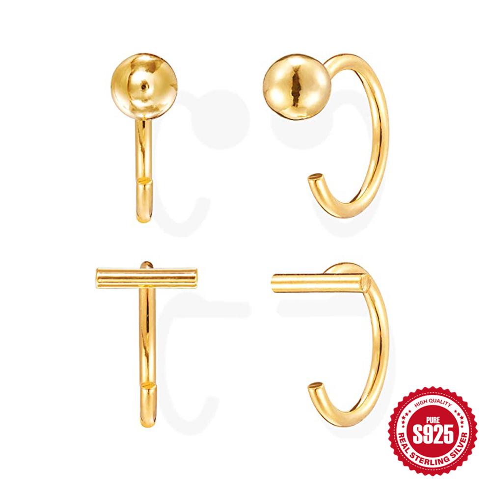 

2 Pairs Of 1 Sets Of Simple Ins Wind S925 Sterling Silver Temperament Versatile Classic Diamond-Set C-Shaped Earrings 925 silver