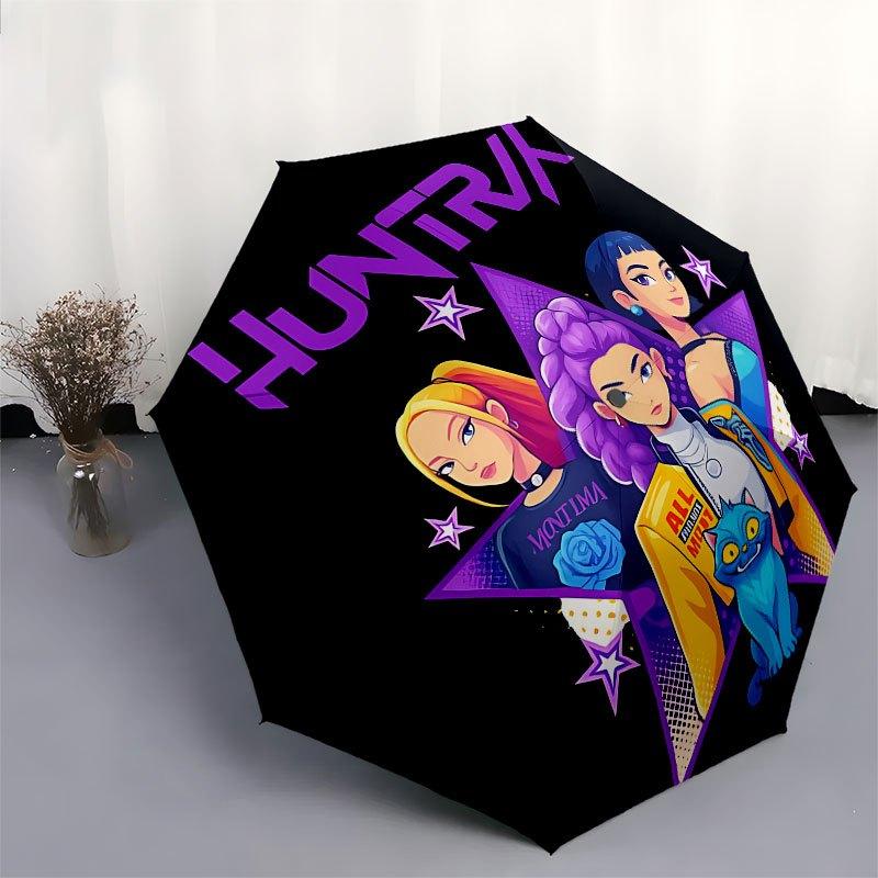 1pz K-POP hunter X Ombrello ad Apertura/Chiusura Automatica con Pratico Design Pieghevole in Tre Parti, 8 Stecche in Ferro - per Uso Quotidiano all'Aperto, Viaggio A36