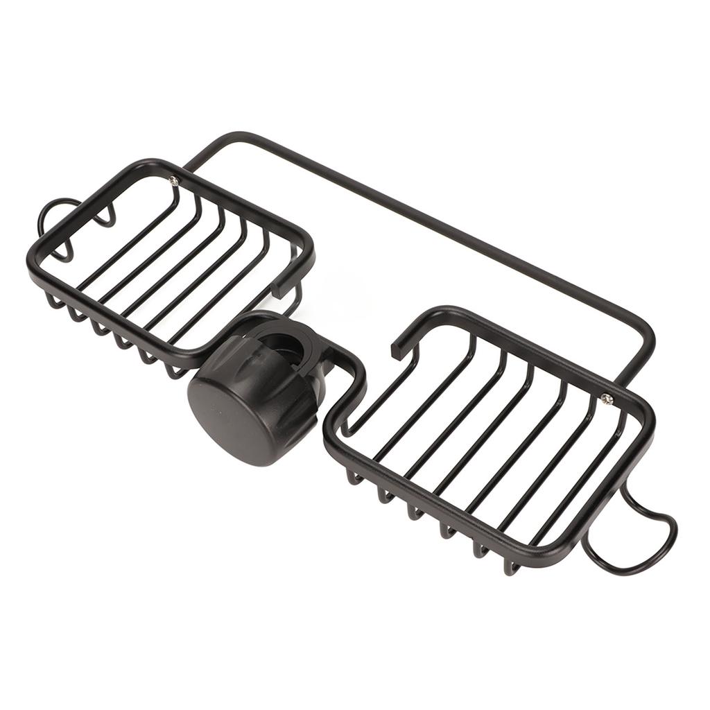 Armatur Ablageregal Aluminium Kunststoff Zwei Behälter mit Handtuchstange für Schwamm Lappen Küche Badezimmer Schwarz