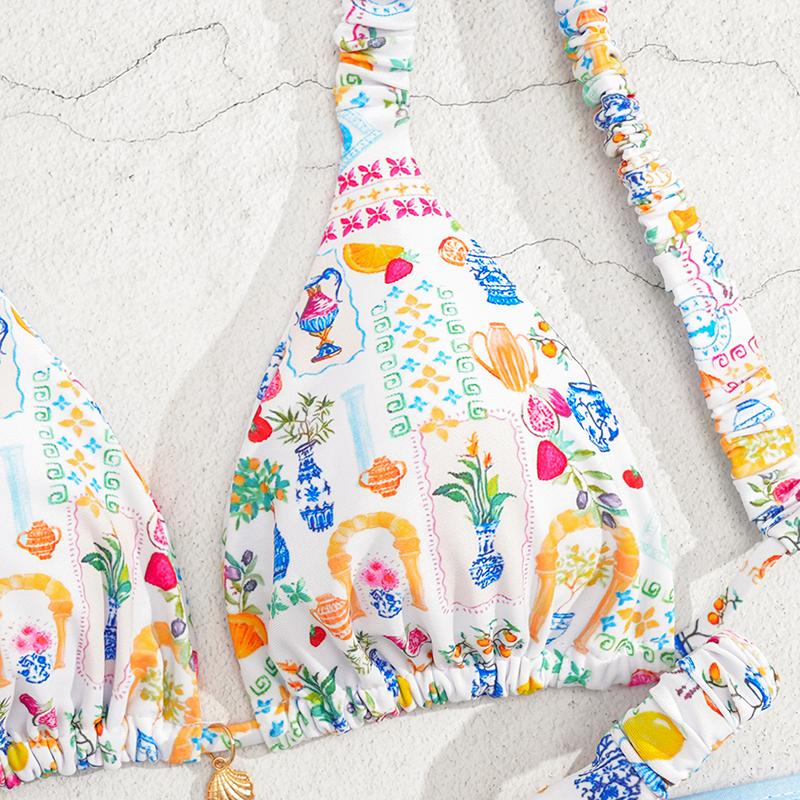 Floral High Leg Cut Thong Bikini Women's Two-Piece Swimsuit Female Swimwear Bather Bathing Suit Female Summer Beachwear