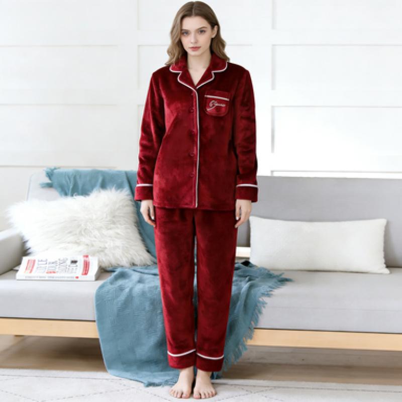 Flannel Pajamas Women's Fleece-Lined Thickened Warm Homewear Set