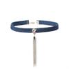 Vintage Denim Zircon Tassel Choker, Simple Retro Denim Neck Pendant Necklace