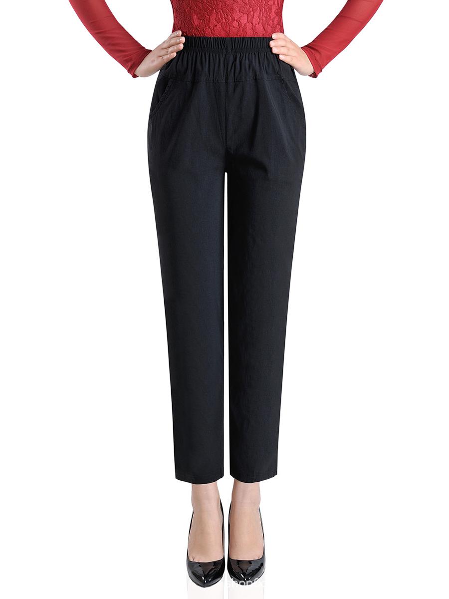 

Летние брюки с высокой посадкой, свободного кроя, повседневные, стрейч, для женщин среднего и пожилого возраста 5XL чёрный