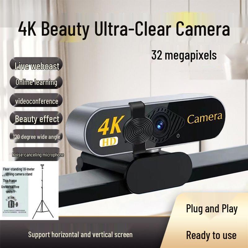 4K Ultra HD Camera with USB, Desktop/Laptop Microphone for Horizontal/Vertical Streaming & Online Meetings