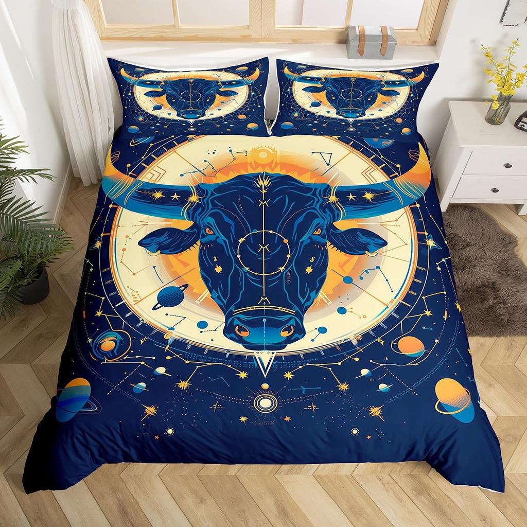 Comforter Gemini Kingboho Starry Constellations Astrology Zodiac Comforter Mandala Flower Neon Blue Glitter Bedding Set