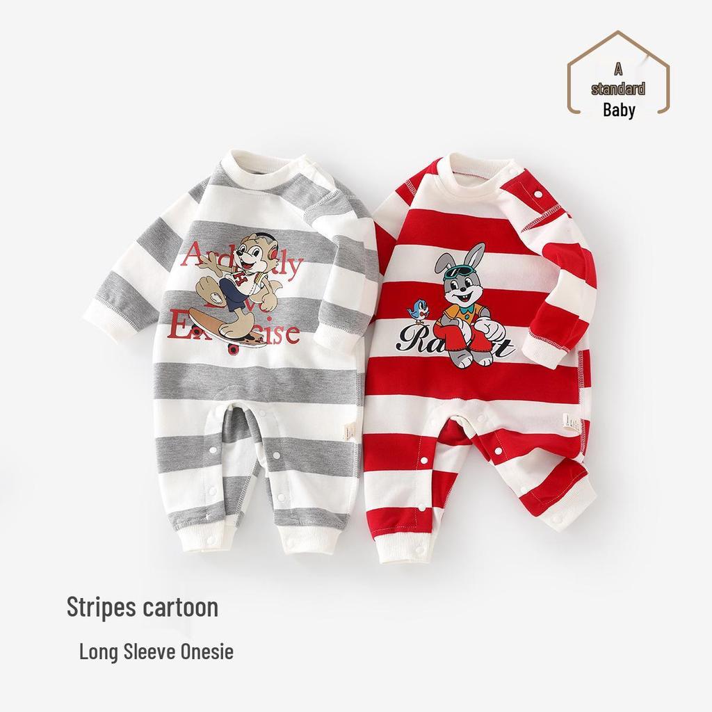 Striped Long Sleeve Baby Romper - Cartoon Spring/Autumn Newborn Outfit