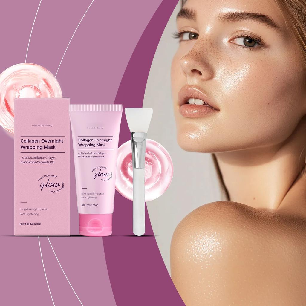 Collagen Night Wrap Peel Mask With Brush, Elasticity, Hydration And Stimulates Collagen,100g,1pc,