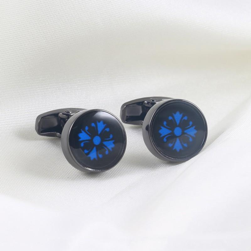 

High End Black Circular Drop Glue Cufflinks Men Women Universal French синій