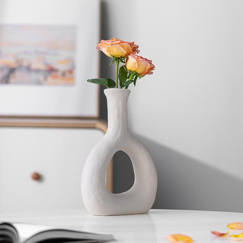 Special-Shaped Creative Small Mouth Flower Arrangement, Simple Ceramic Vase, High-End Home Desktop Decoration Ornament