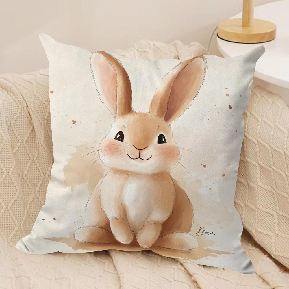 Cute Easter Bunny Cushion Cover Short plush Doublesided Print Square Throw Pillow Covers Sofa Home Cushion Decor