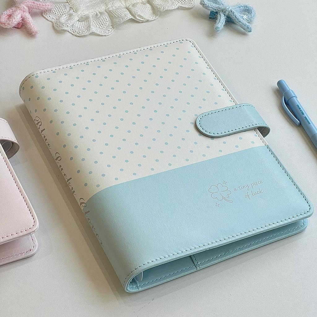 Cute Pink Polka Dot A5 4-Pocket Card Album – PU Leather Cover Binder for Polaroid Photo Collecting Small Cards
