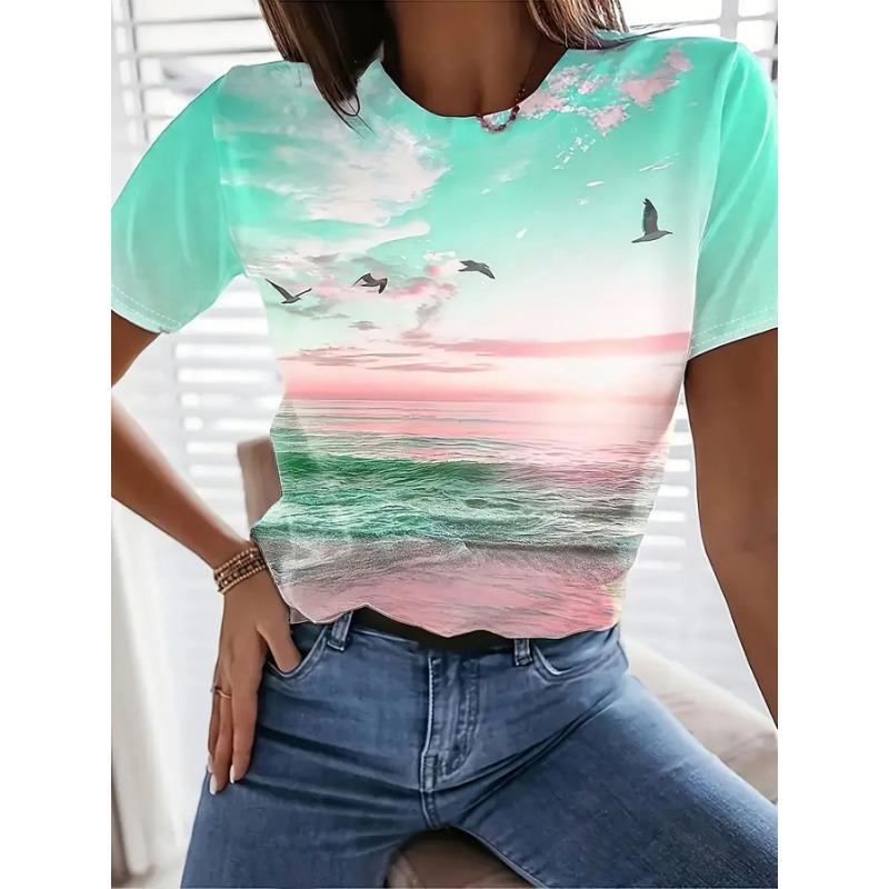 

Sky Print Short Sleeve Round Neck T-Shirt 4XL