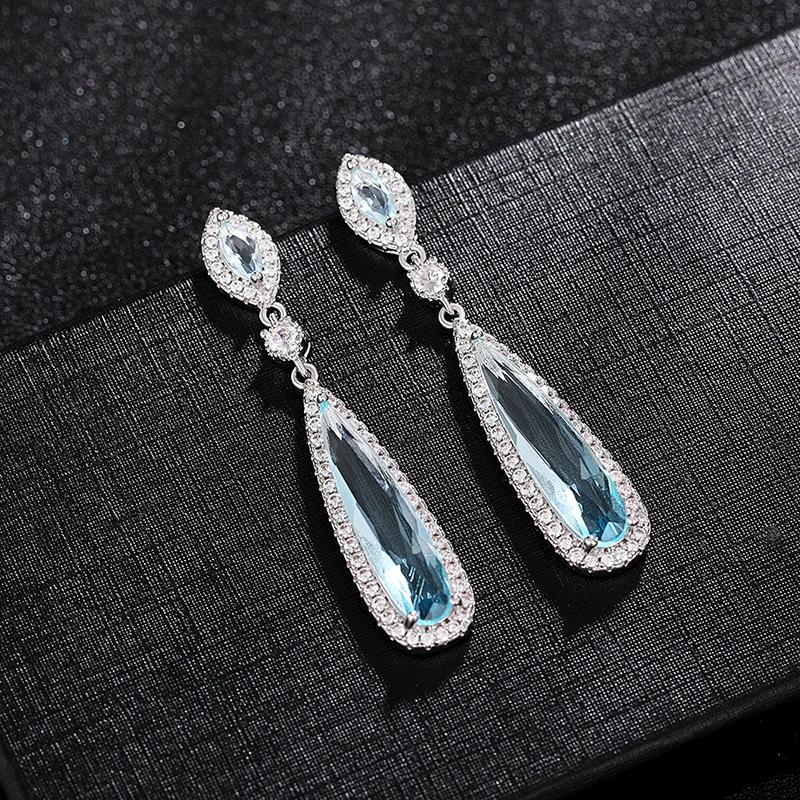 CAOSHI Beautiful Women's Long Dangle Earrings Elegant Light Blue Cubic Zirconia Wedding Romantic Jewelry Dance Party Accessories