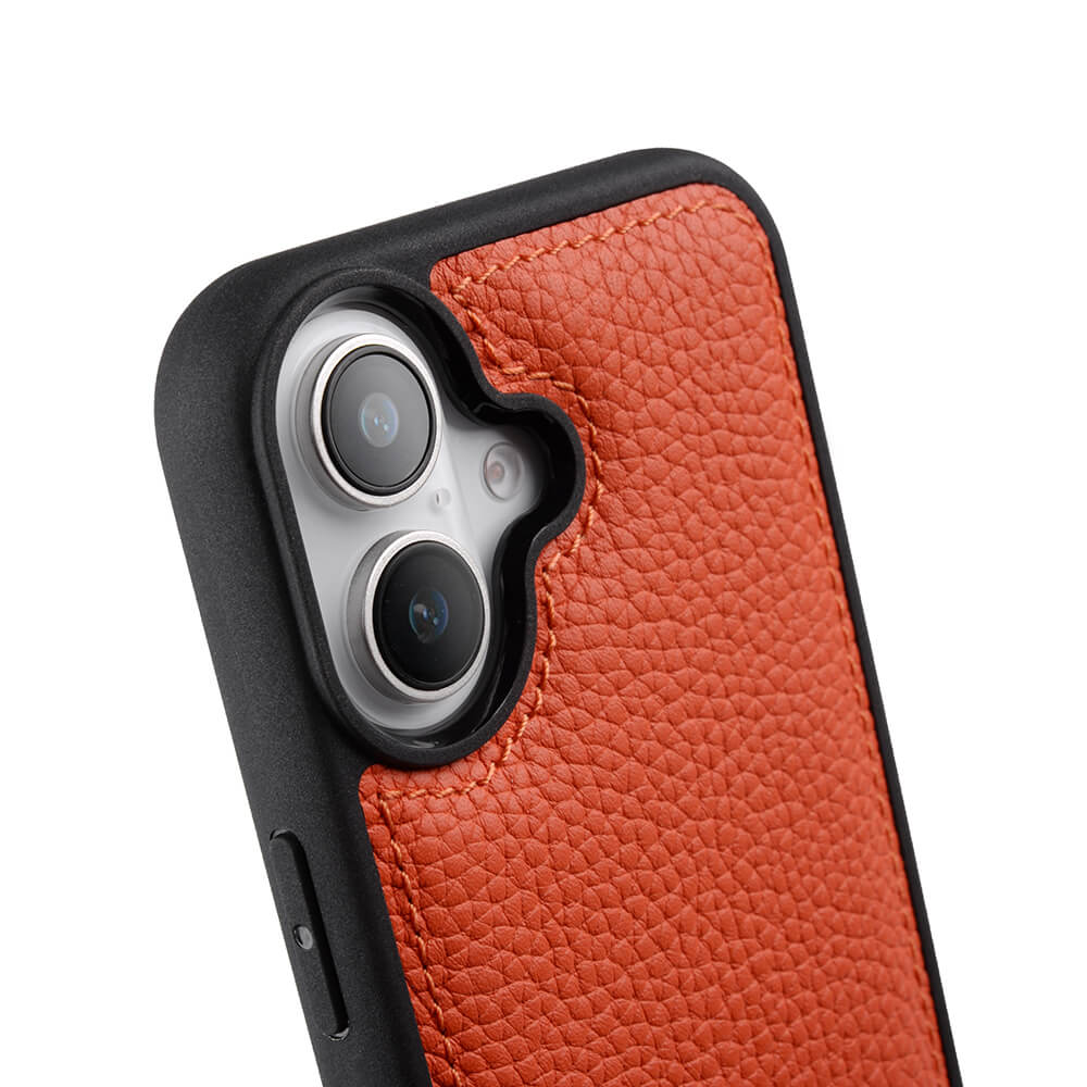 MELKCO For iPhone 16 Plus Case Genuine Cow Leather Coated PC Phone Cover
