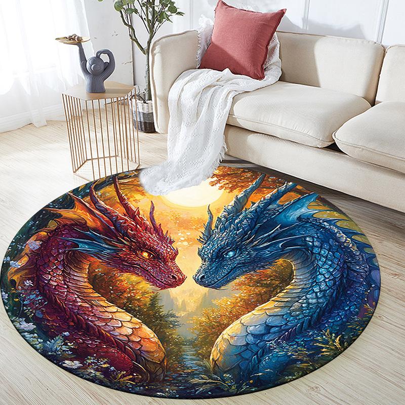 Dragon Artwork Round Area Rug,Carpet Rug for Living Room Bedroom Sofa Playroom Decor,Non-slip Floor Mat