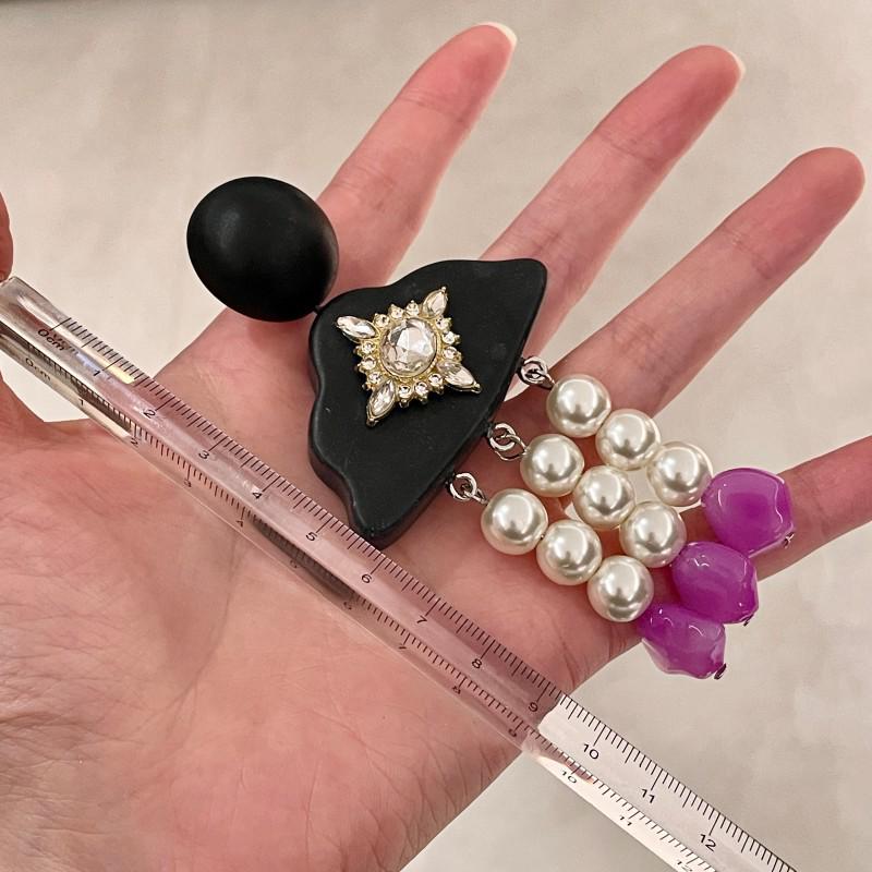 Elegant Amethyst Pearl Black Wood Tassel Earrings for Autumn & Winter