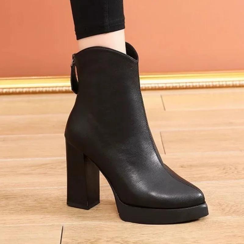 

Мода 2024 года, высококачественная обувь, женские туфли с открытой пяткой, женские ботинки, осенние, с острым носком, на высоком каблуке, на молнии, модные ботинки 39