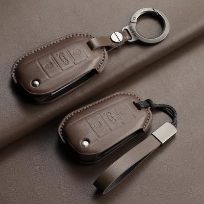 Car Key Case Cover For Peugeot 208 2008 308 3008 508 408 Citroen C3 C4 C5 C6 C8 Leather Car Key Protected Replace Shell Keychain