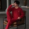 Spring and autumn new red cotton long-sleeved newlywed couple pajamas wedding men and women with chest pads for wedding loungewear winter