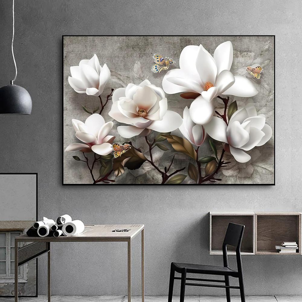 Abstract Flowers Wall Art Poster White Pink Lily Retro Floral Canvas Painting Modern Flower Art Print Home Room Decor