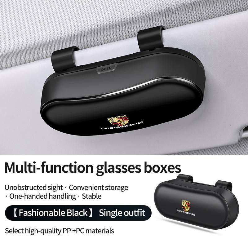Car Sun Visor Glasses Box Portable Sunglasses Eyeglass Case For Porsche Cayenne Panamera Macan 911 718 918 Cayman Taycan Sticker