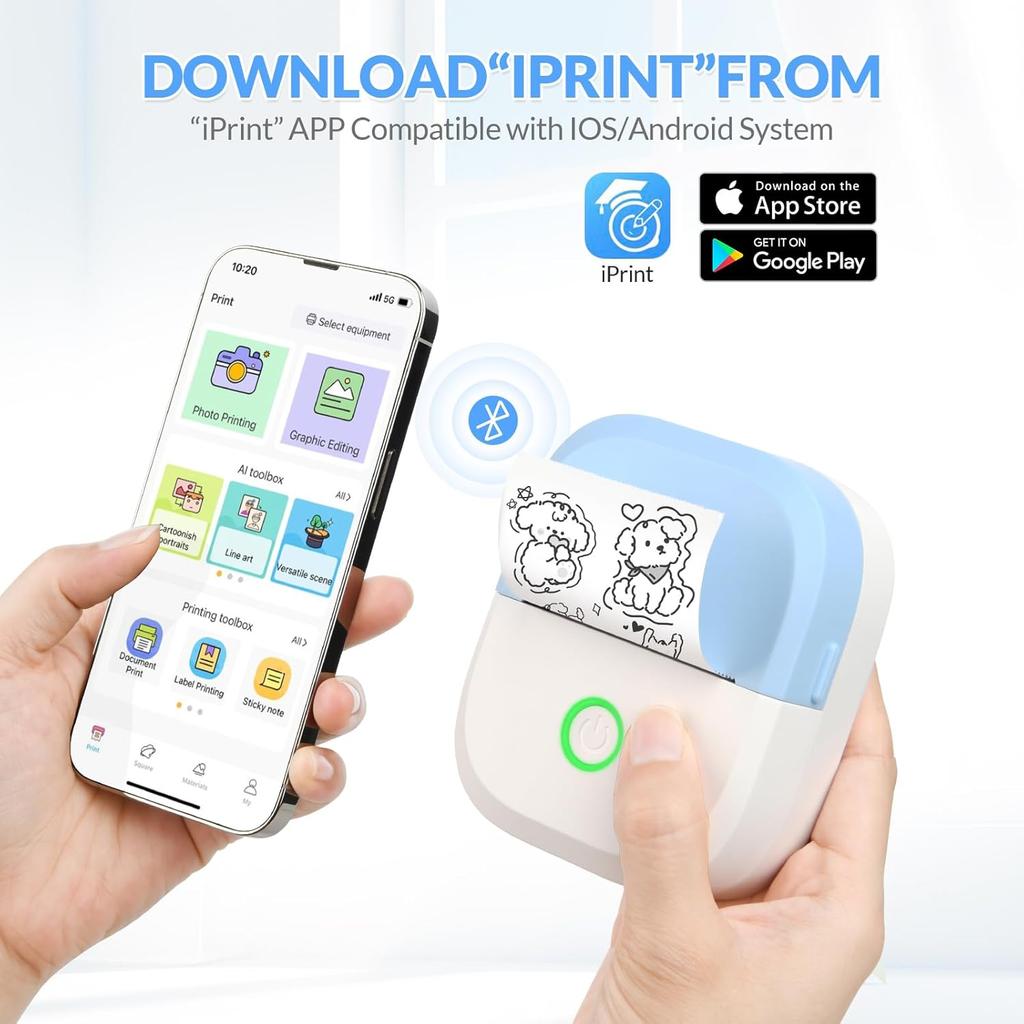Mafiti Mini Sticker Printer Portable Thermal Inkless Wireless Bluetooth Phone Printer with AI Drawing,for Study Notes Pictures Photos Scrapbook