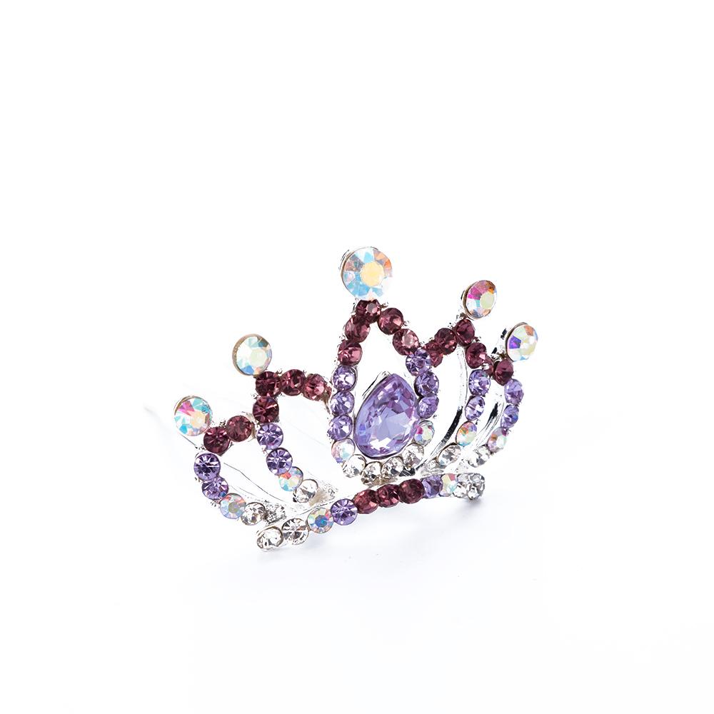 

Cute Fashion Women Hairpin Princess Headpieces for Girls Gift Tiara Crown Hair Comb Crystal Rhinestone Flower Hair Jewelry фіолетовий