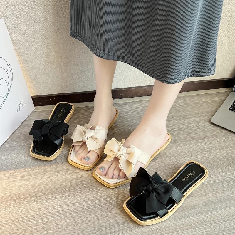 Women's Summer Bow Wedge Heel Flip Flops - Fairy Style Soft Sole Outdoor Beach Slippers