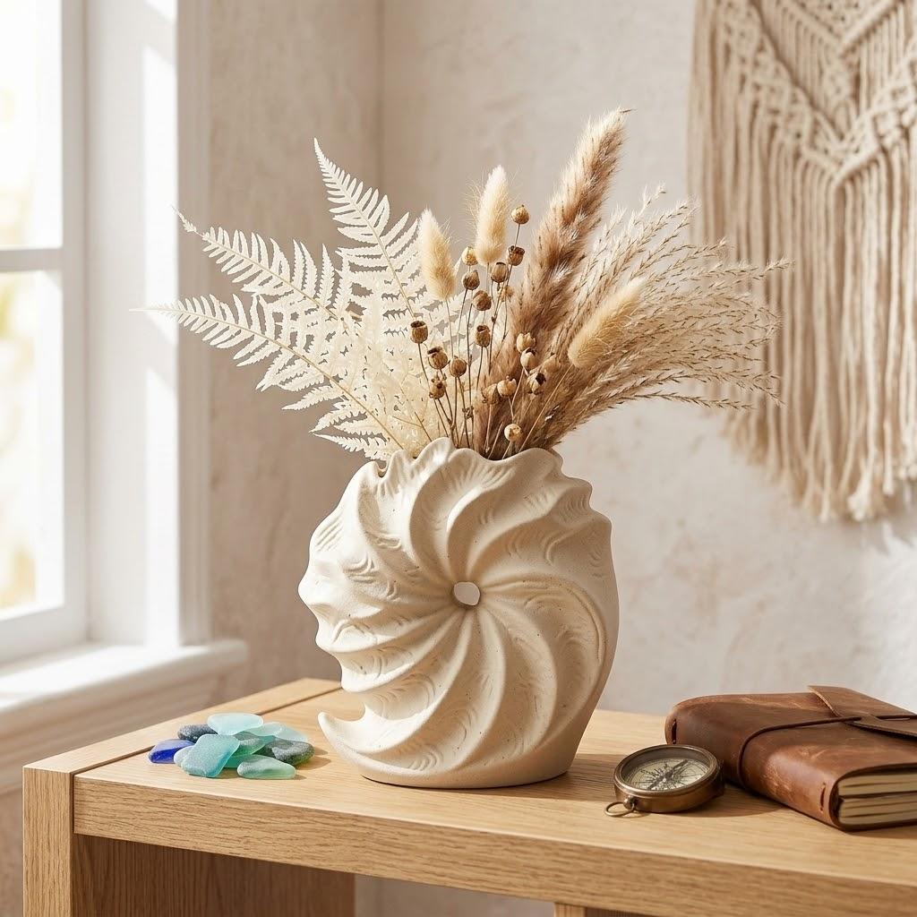 Piccolo Vaso in Ceramica a Forma di Conchiglia di Nautilus, Minimalista Vaso da Tavolo a Spirale per Scrivania d'Ufficio, Unico Ornamento da Tavolo Boho, Decorazione Estetica per la Stanza