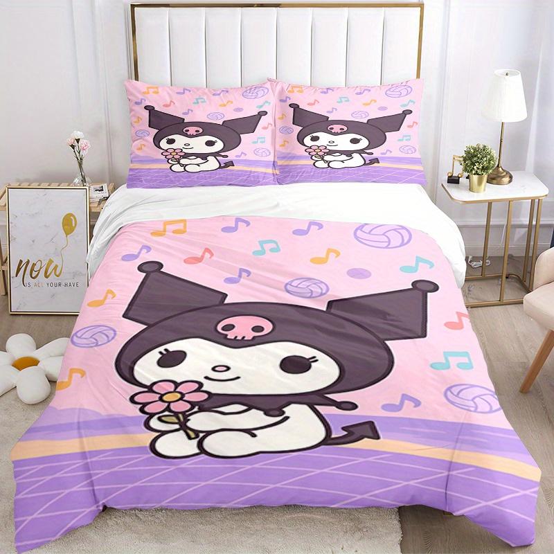 

3pcs Kuromi, Music Notes Breathable Polyester Bedding Set Soft Duvet Cover and 2 Pillowcases,Suitable for All Seasons, 082648b 135x200cm