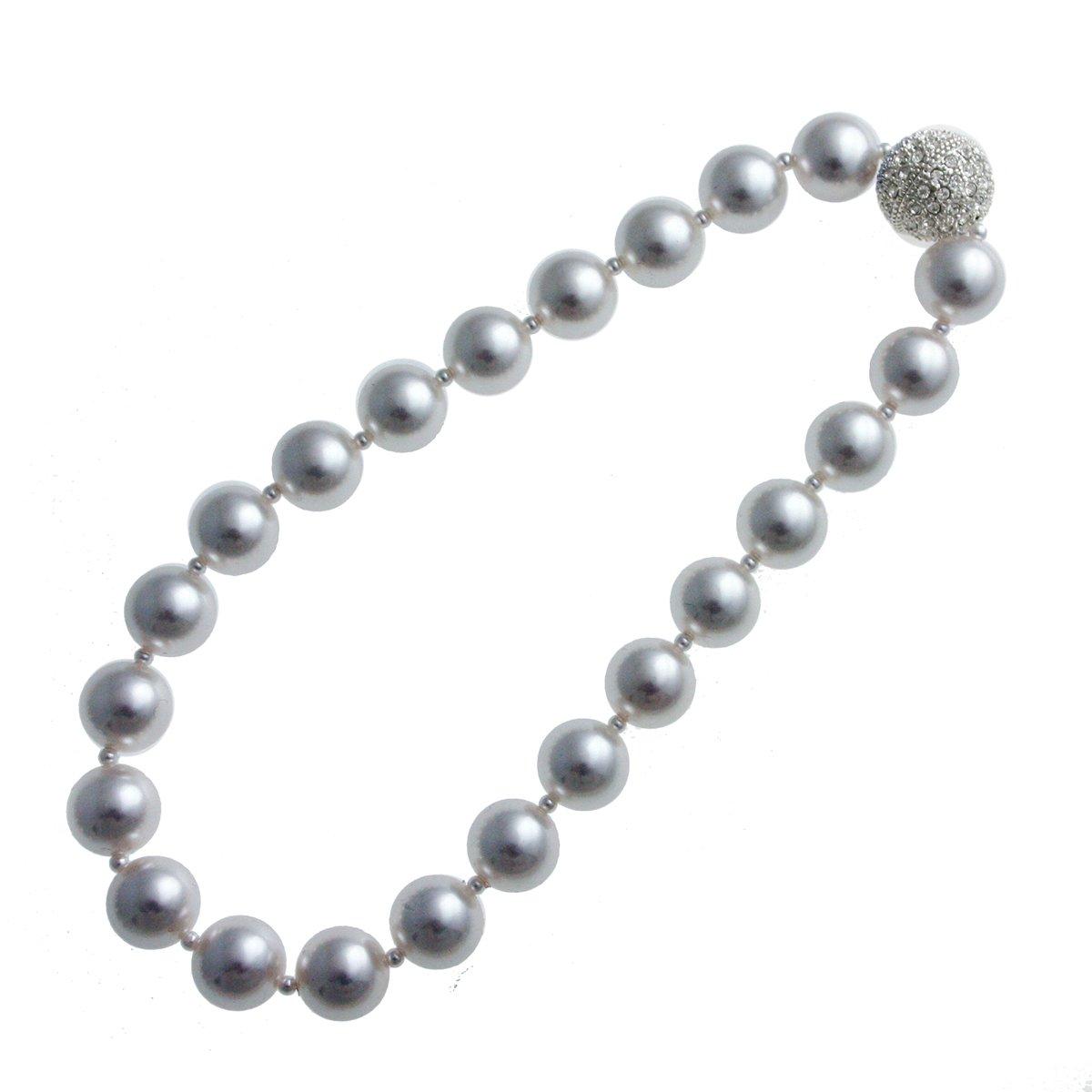 [VINGTAINE] Pearl Pave Ball Necklace C14-50-GRA Gray