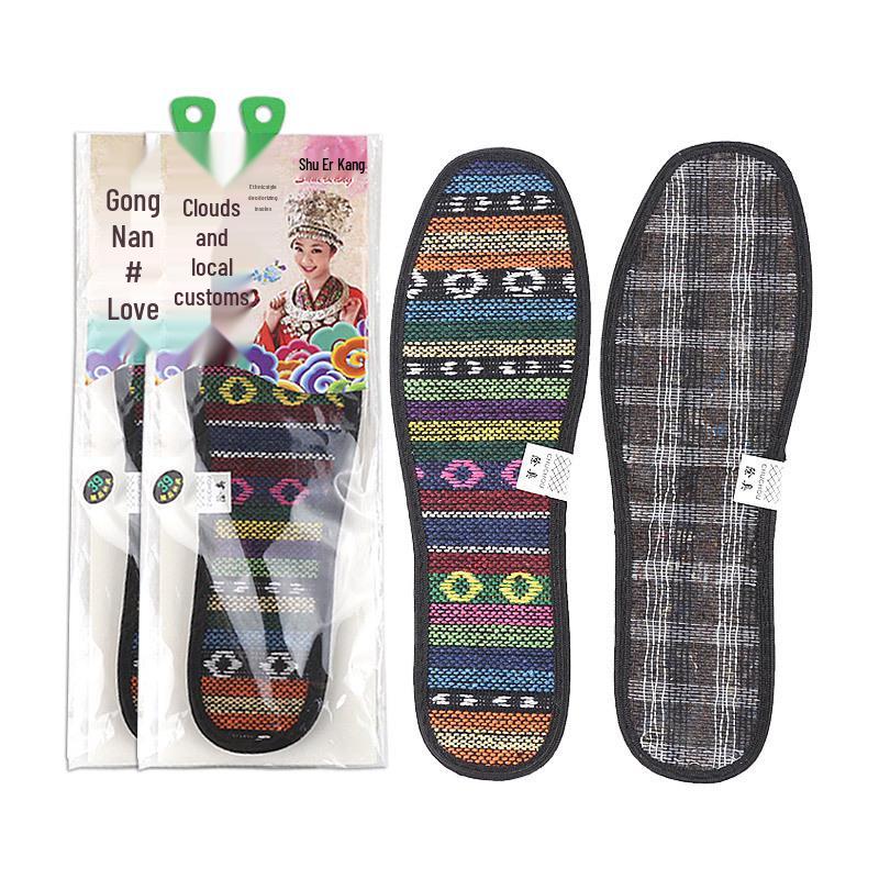 Этнические ручные вышитые дышащие бамбуково-угольные льняные стельки для обуви для мужчин и женщин 36