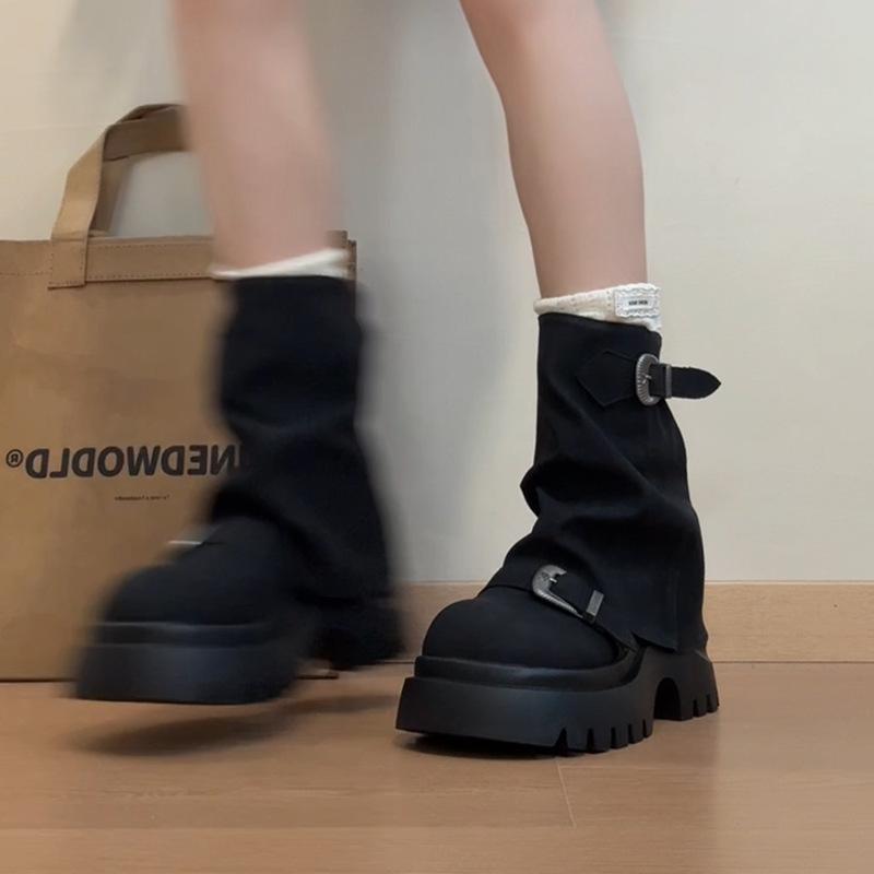 Retro Versatile Thick-soled Heightening Martin Boots Women's Autumn and Winter Fashion Casual Short Boots Maillard French Skirt Medium Boots