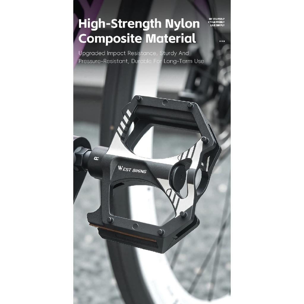 WEST BIKING Ultralight Bicycle Pedals Dual DU Sealed Bearings Nylon Anti-Slip 9/16" Universal Thread MTB BMX Road Bike Parts