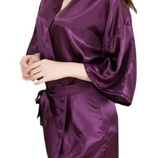 Cămașă de noapte kimono din satin pentru femei – Culoare uni lucioasă, halat de baie de vară scurt și sexy