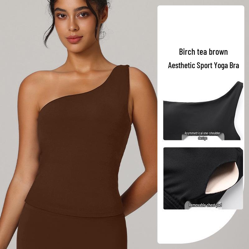 Single Shoulder Strap Push-Up Sports Bra – Quick-Dry, Waist-Cinching Vest for Running & Fitness