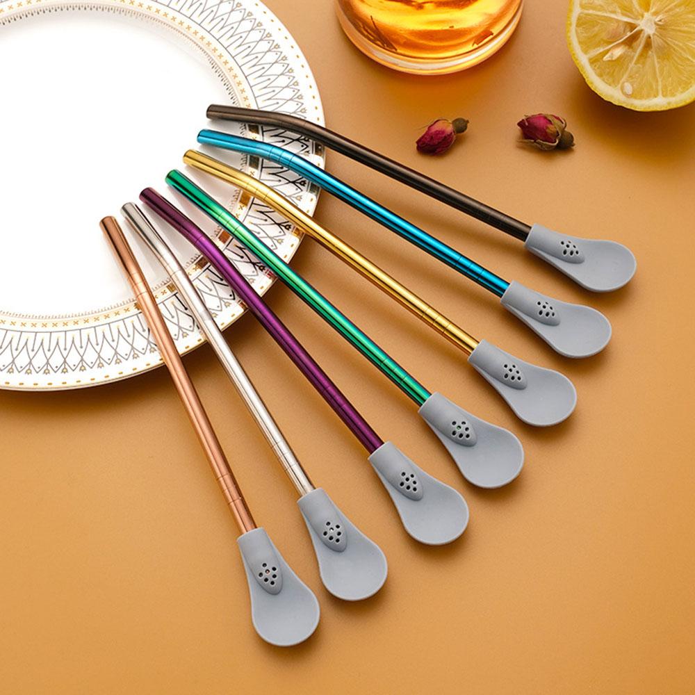 

Spoon Tea Filter Yerba Mate Tea Straws Stainless Steel Drinking Straw with Silicone Spoon Reusable Tea Tools Washable Bar Access