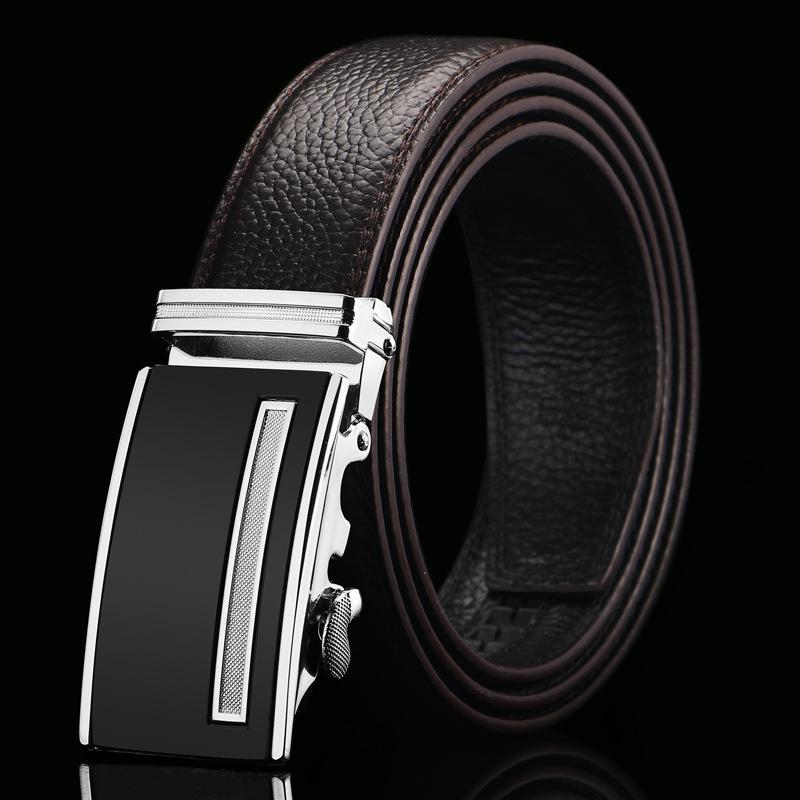 Brown Open Edge Cowhide Belt  Men's Real Cowhide Business Casual Automatic Buckle Belt