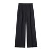 Women Fashion Solid Pleated Front Zipper Wide Leg Pants Vintage High Waist Full Length Female Chic Lady Trousers