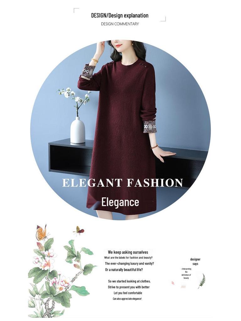 2025 Elegant Plus Size Woolen Knit Dress: Winter Slimming Long Skirt