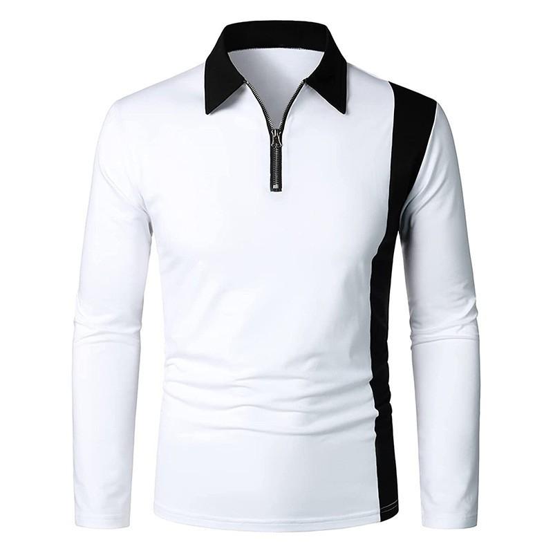 

2025 Новая осенне-зимняя мужская модная рубашка-поло с длинным рукавом и лацканами, модная вставка S белый