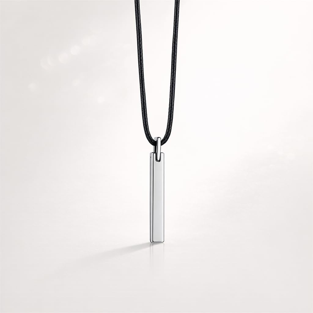 [Rockyu] Brand Bar Necklace for Men - Simple Tungsten Rectangular Stick Pendant - Y-Shape - Hypoallergenic - Perfect for Anniversaries, Christmas, and