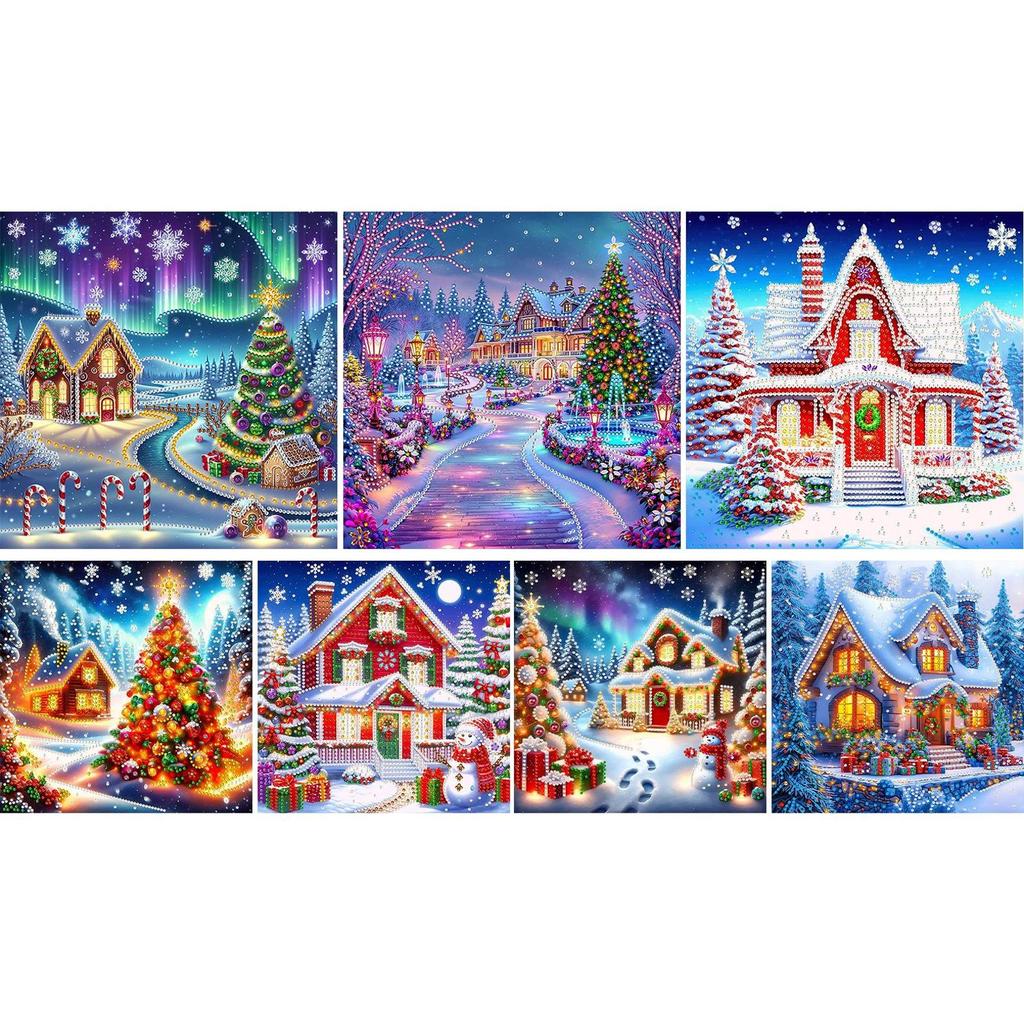Christmas House Diamond Art Kits for Home Wall Decoration DIY Gem Art Diamond Painting Kits Diamond Dots Gem Art 11.81x11.81in
