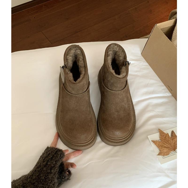 Women's fashion lightweight height-enhancing soft sole winter warm fur one snow boots velvet wool lined non-slip casual sports cotton boots