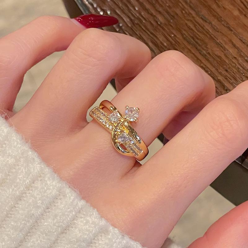 Medieval Retro Full Diamond Zir*****Pen Ring Women'S Daily Wear Gentle Wind Niche Design Ring