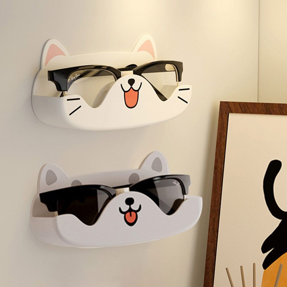 Cartoon Cat Sunglasses Display Holder Punch-free Wardrobe Decoration Glasses Storage Rack Wall Mounted Home Tidying