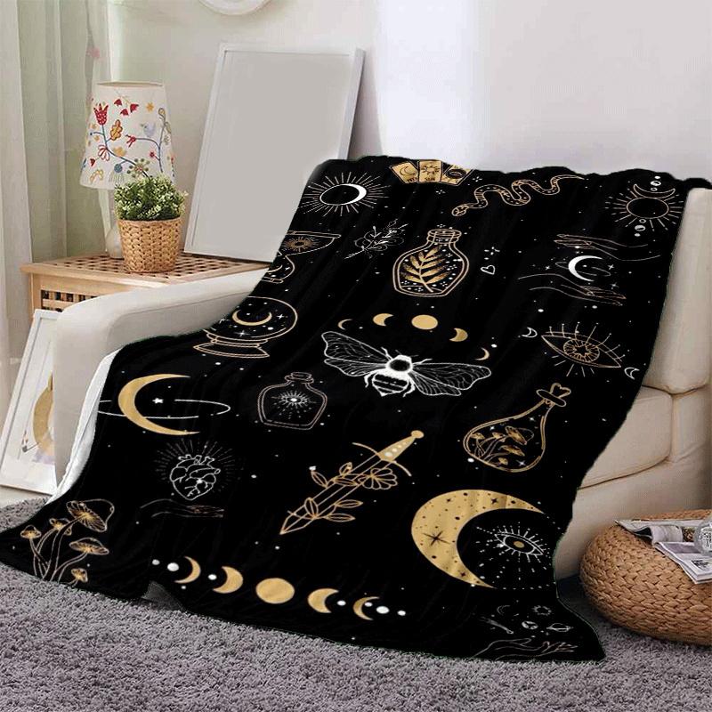1pc Moon Printing Lightweight Flannel Blanket, Comfortable and Warm Blanket, for Camping Sofa Bed and Couch Office, Suitable for Gift Blanket