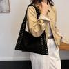 Retro Suede Rivet Shoulder Bags PU Leather Work Purses Large Tote Handbag Slouchy Locomotive for Women Travel Winter Fall